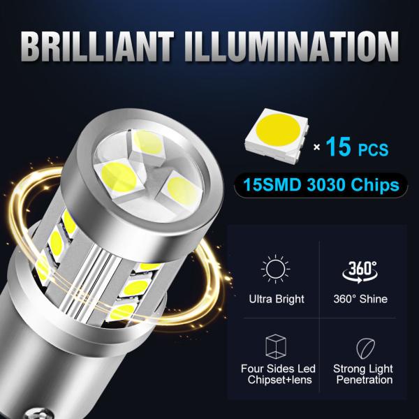 Universal White LED Car Turn Signal Lights1156 1157 3030 15SMD LED Bulb White Yellow Canbus License Plate Interior Led