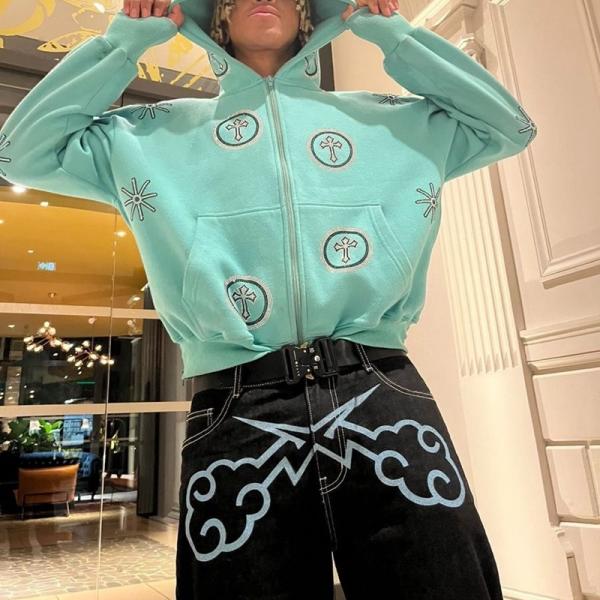 Fashionable Streetwear Rhinestone Hoodie Mens Hip Hop Hoodies Double Layer