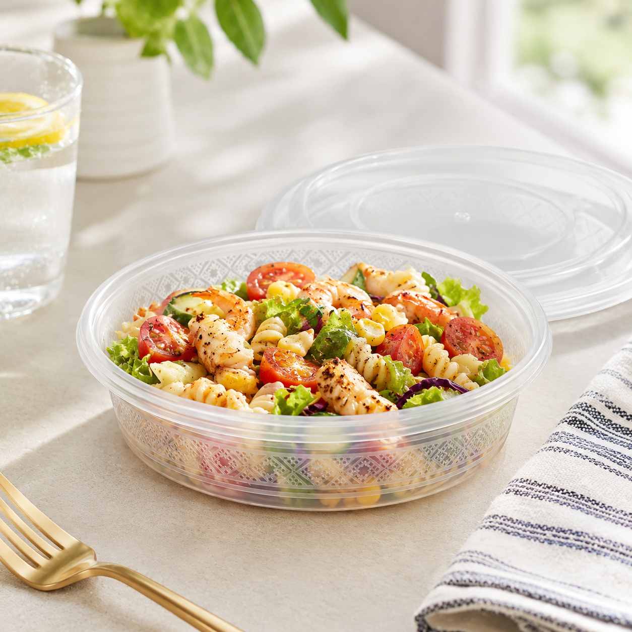 Clear Lid Wide PP Disposable Soup Bowls 750ml for Salads / Noodles