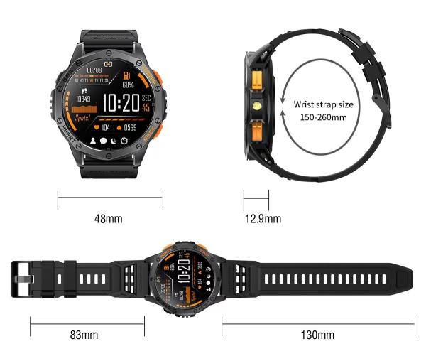 K67 IP68 Waterproof GPS SmartWatch with 1.43inch AMOLED Screen