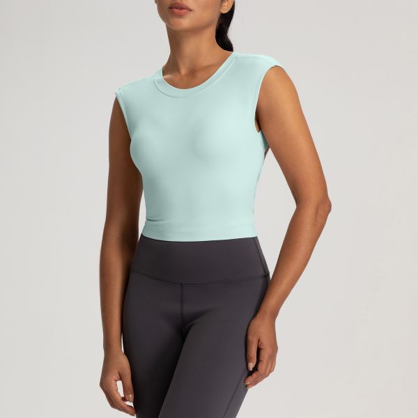 Olive Green Women Activewear Tops Cropped Buttery Soft Sleeveless Moisture Wicking