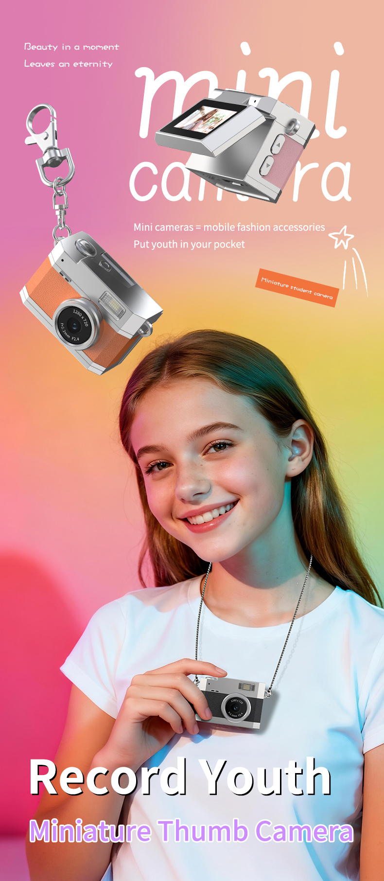 DLC 1080P HD Neck-Wearable Mini Camera - Flip Rotatable Lens, Flash & Filters & Selfie, Portable Fashion Accessory Camera