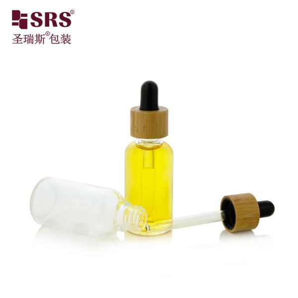 1 OZ Vazio Óleo essencial de vidro transparente e transparente de luxo Bamboo