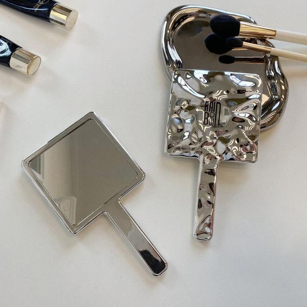 Everyday Customized Handle Hand Mirror Logo Custom Small Glitter Silver Makeup Mirrors