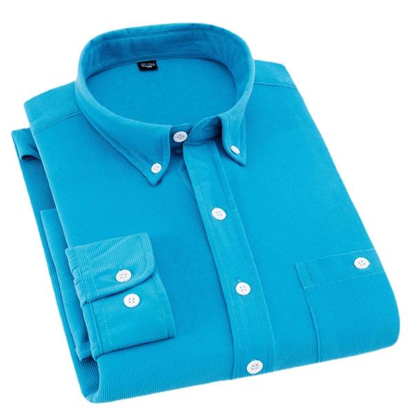 NO Needle Detection Woven Shirts for Men M-5XL Long Sleeve Plain Dyed Polos Corduroy
