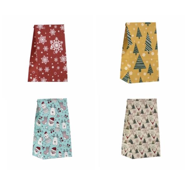 Christmas 70g White Kraft Paper Food Packaging Paper Bag For Bakery