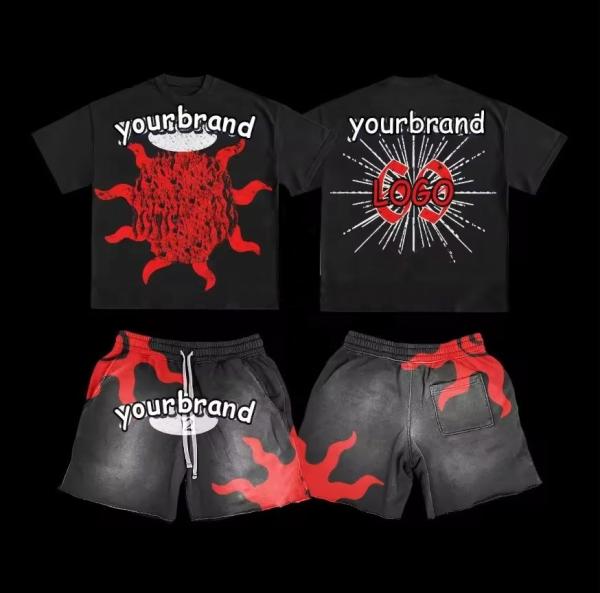 Custom Men's Vintage Washed Graphic Tank Top and Sweat Shorts Set with Digital Print