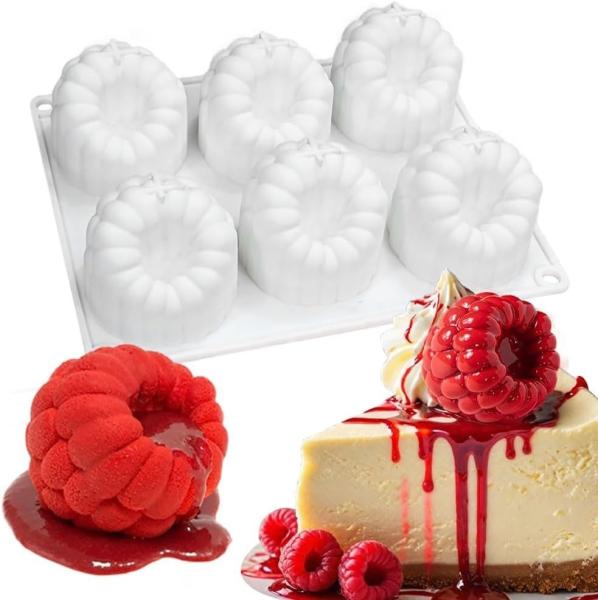 6-Hole Raspberries Mousse Cake Mold Food Grade Silicone Molds For Baking 3D Raspberries Pudding Cakes Silicone Mold Dessert Chocolate Molds Rubus Fruit Cake Decorating Tools Non-stick Baking Mould