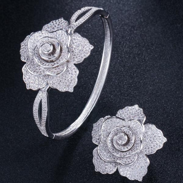 Luxury Rhinestone Flower Bracelet for Women Crystal Bracelet Wedding Bridal Bracelet Gold Silver Color Bracelet  Jewelry