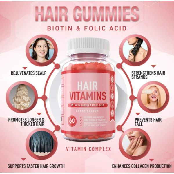 OEM Private Label Biotin & Collagen Hair Growth Gummies 60/Bottle Sugar Bear Vitamins