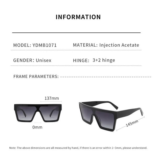 Плоские верхние солнечные очки Uv400 больших солнечных очков рамки цельные слишком большие квадратные