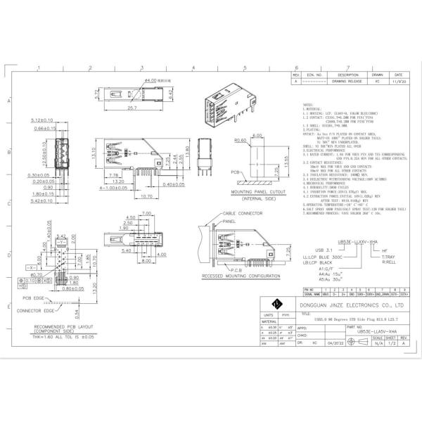 DIP USB3.1 9Pin Connector Socket USB Female 90 Degree