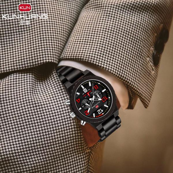 Man Ebony Wooden Quartz Watch Black Dial Luminous Water Proof 1015-2