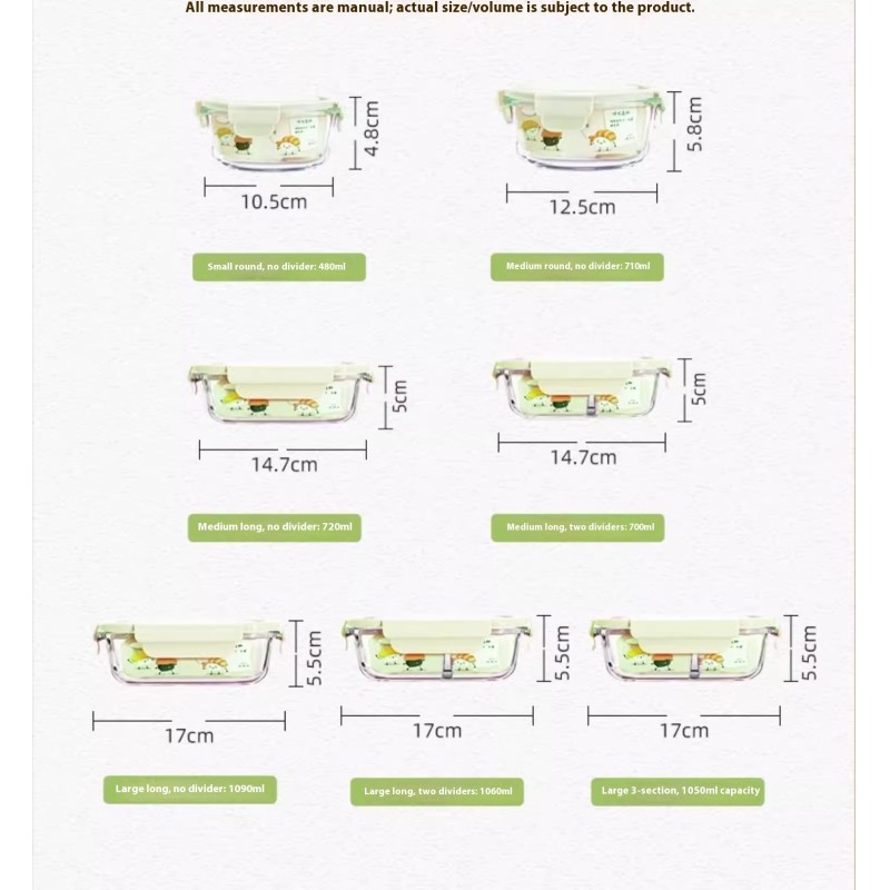 Microwave Safe Bento Box Heatable Food Box with Glass Bowl and Plastic Lids for Office Workers