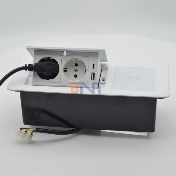 Desktop Tabletop Power Outlet Hidden Charging Sockets Multi-Connection Pop-Up Socket featuring Wireless Charging EU plug