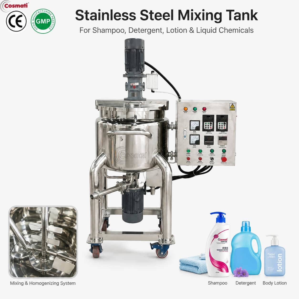 Stainless Steel Mixing Tank 50L-1000L Shampoo Liquid Soap Homogenizer Mixer