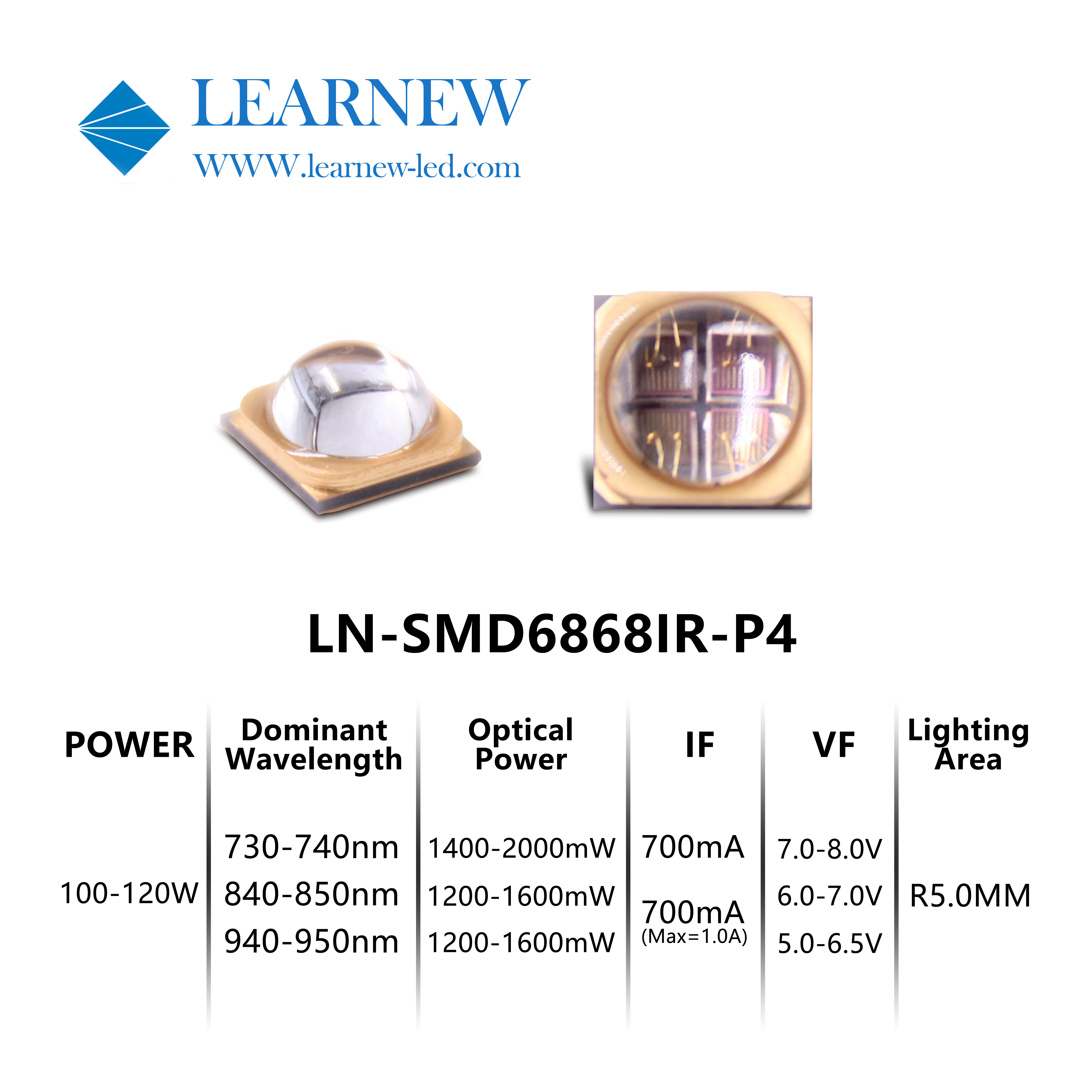 6868 IR LED чипы 5-8W 730nm 850nm Красный SMD LED чип