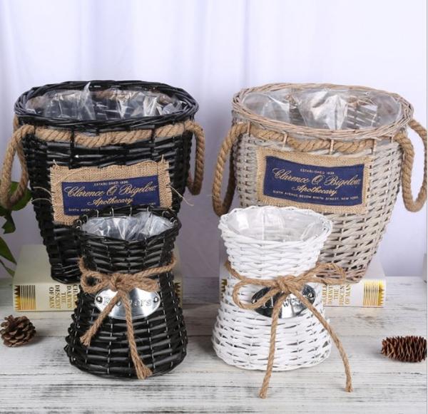 Creative Wicker Flower Basket Hand-Woven Flower Vase Living Room Decoration Small Storage