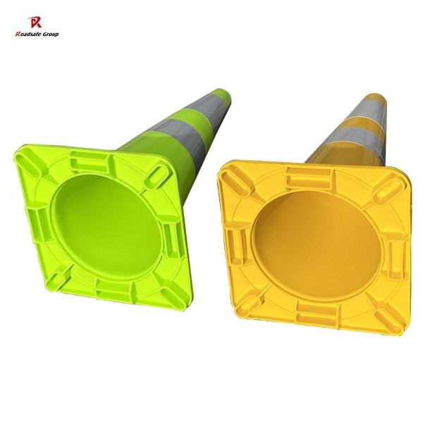 Green/Yellow Traffic PVC Cones Barriers White High Reflective Film 70cm Plastic Road Safety Flexible Cones