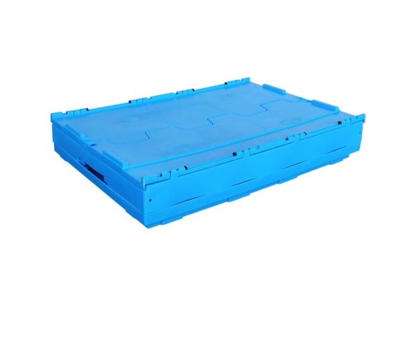 Supermarket PE/PP Foldable Moving Tote Box with Hinge Lid and Strong Nestable Design