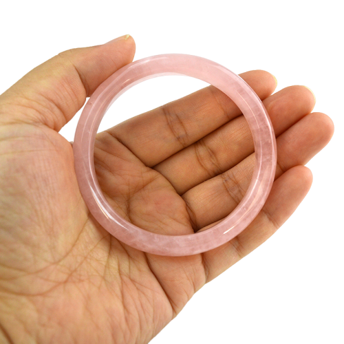 Polished Technique Large Size Gemstone Women Jade Love Bangles Bracelets with Rose Quartz Bangles Charms