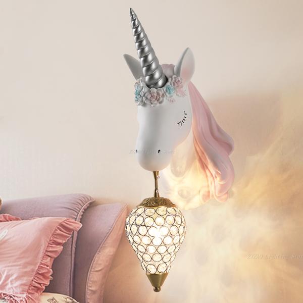 Creative Cartoon Unicorn Lamp Pink Children's Room Decor Unicorn Beside Wall Lamp (WH-VR-73)