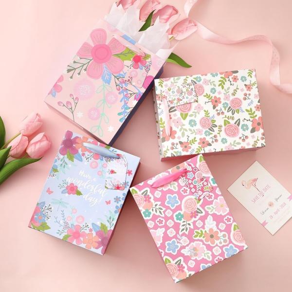 Custom Color Accepted Fashion Flower Printing Fancy Shopping Paper Bags For Presents