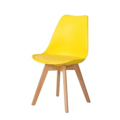 Yellow Upholstered Leather Dining Chairs PP Plastic Modern Dining Chairs With Wood Legs