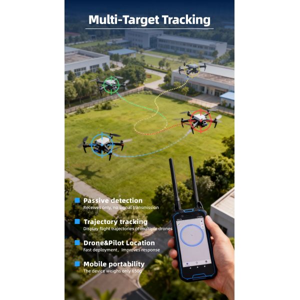 Handheld Drone Detector 100-6000MHZ Wideband Detecting 2-3KM Locating Positioning with RID&DID decoding procotrol LDKL02