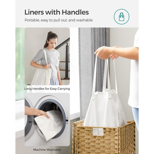 Laundry Hamper With Lid, 23.8 Gallon (90 L) Synthetic Rattan Clothes Laundry Basket With Lid And Handles, Foldable, Removable Liner, Goose Yellow