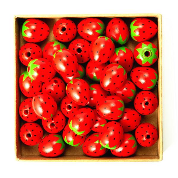Red Wooden Craft Beads Flower Style Wood Strawberry Beads for Jewelry Making DIY Crafts