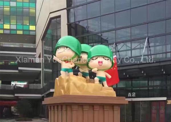 Smooth Surface Shopping Center Decorations Fiberglass Soldier Sculpture With Green Hat