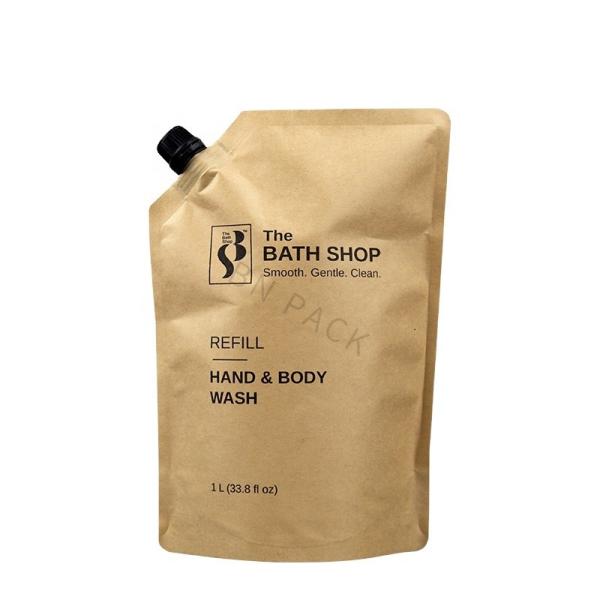 Recyclable Kraft Paper 1 Liter Refill Shampoo Pakcing Stand Up Spout Pouch