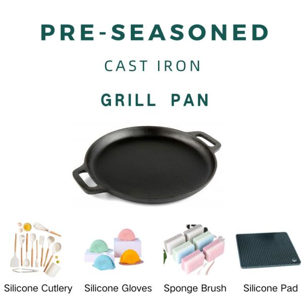 Classic Pre Seasoned Cast Iron Frying Pan 24cm With Two Side Handles