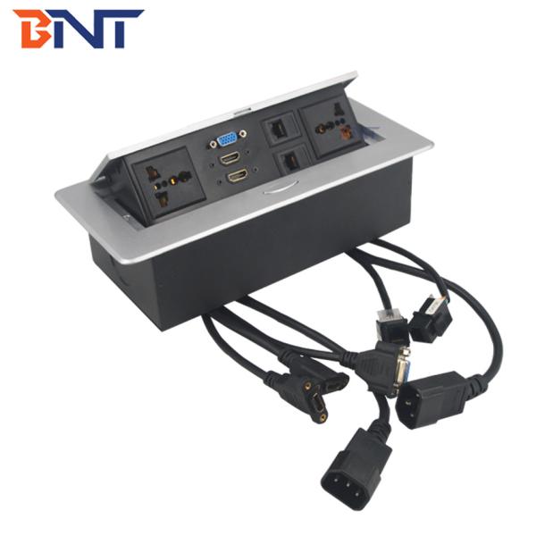 BNT 2020 new design smart office use easy assemble desk hidden power socket brush black built in office furniture