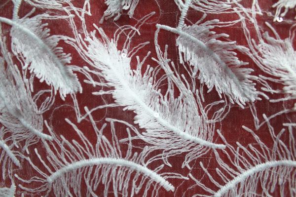 2017 Hot Sale Garment Accessories White Fether  Embroidery Lace Fabric  With Sequin