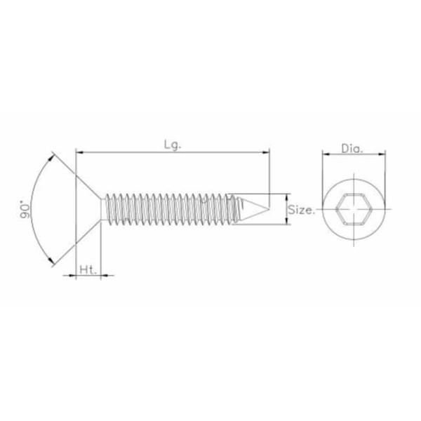 Hex Drive Flat Head Alloy Stainless Steel Self Tapping Screws 6-40mm Length M6 Size