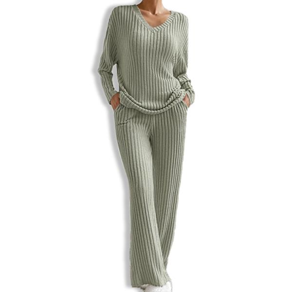 Women s Sweaters for Daily Wear Product Type and Country Of Origin Straight leg pants loose V-neck pit stripe knit suit