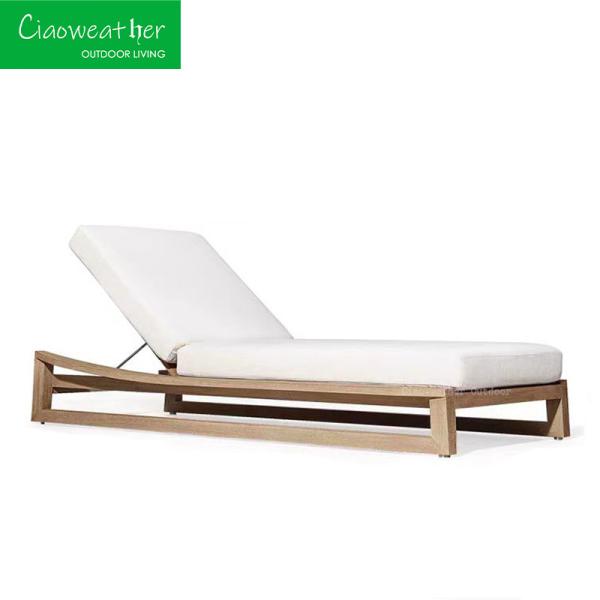 Modern Teak Chaise Waterproof Cushioned Sun Lounger for Luxury Outdoor Pool and Beachside Relaxation