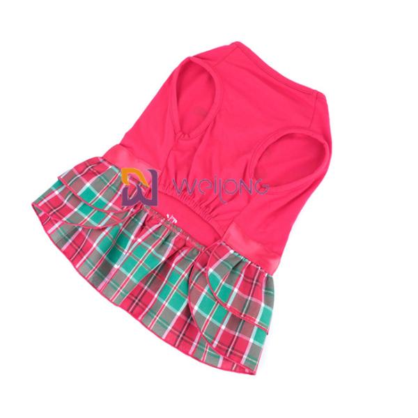 Yarn Dyed CVC Dog Christmas Dress Plaid Skirt Satin Ribbon Bow custom