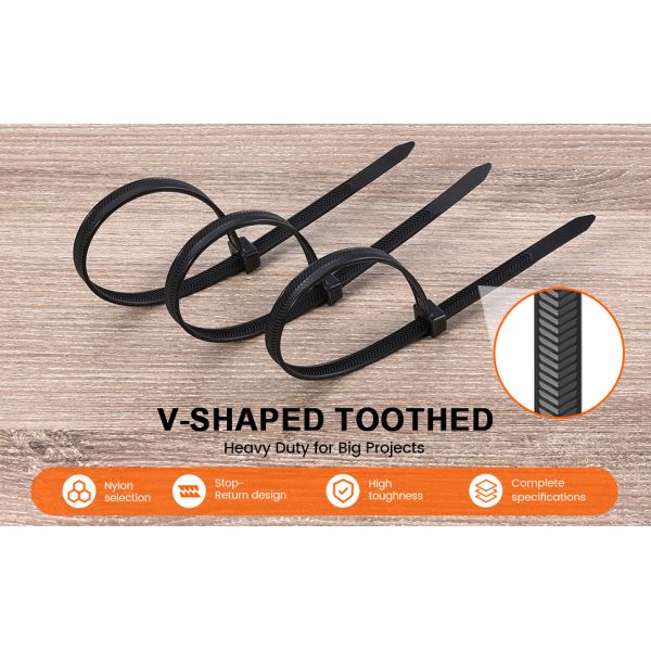 250 LBS Tensile Strength 12-Inch V-Shaped Double Sided Toothed Nylon Cable Ties Self-Locking Adjustable 50 Pack for Indoor