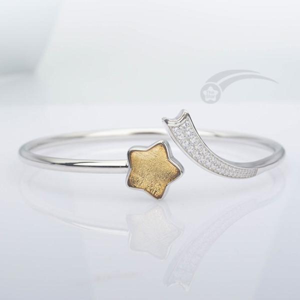 Stylish 925 Sterling Silver Meteorite Bracelet Female Shooting Star Bangle 12 Mm