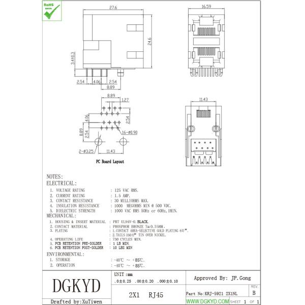 10/100 BASE Stack 2x1 Dual Port RJ45 Female Jack Double Deck Ethernet Socket