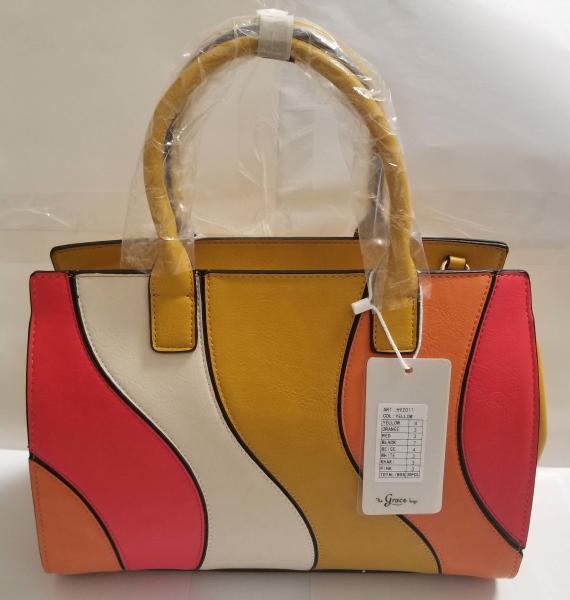 hot Famous Classical colourful Top quality famous women casual tote bag with strip PU leather handbags bags.