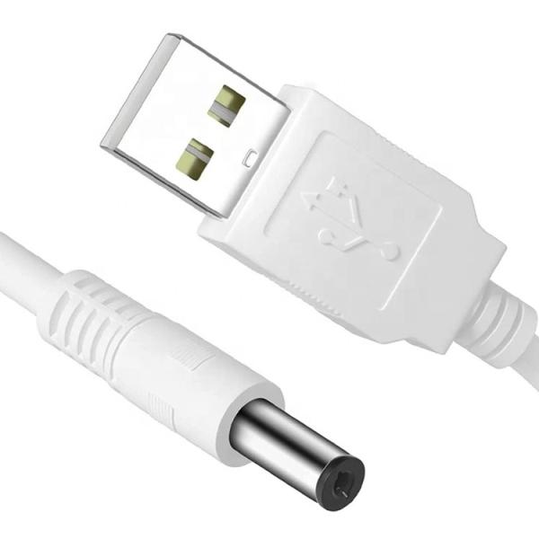 Blanco 1M 5V USB 2.0 Un macho a DC Jack 5.5X2.1mm Cable de cargador de energía