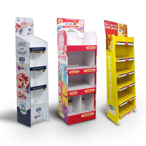 creative eye-catching POP display tower double sides floor display shelf rack