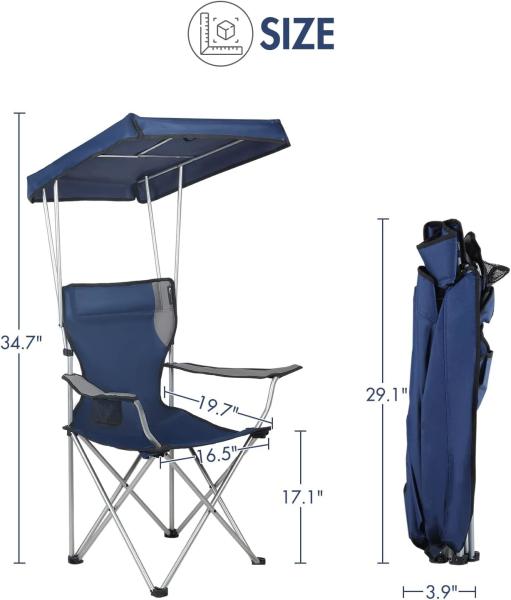 Camping Folding Chair With Umbrella, Recliner Chairs, Beach Chair Adults Camping Chair High Back with Umbrella