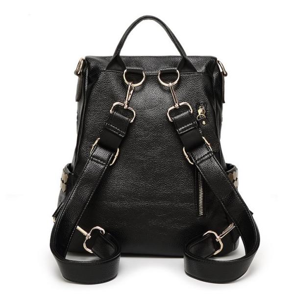 Boutique fashion leather handbag shoulder bag black backpack female