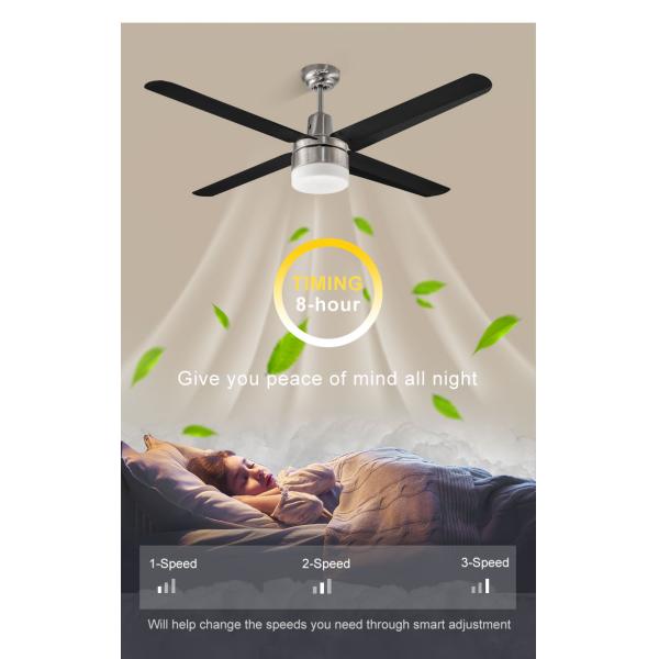 Vento forte 52 polegadas Moderno de cobre Motor 4 preto LED SS lâmina Ventilador de teto com luz