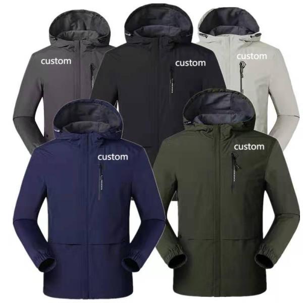Men's Hooded Windbreaker Jacket Winter Black Custom Pockets Workwear Outdoor Jacket